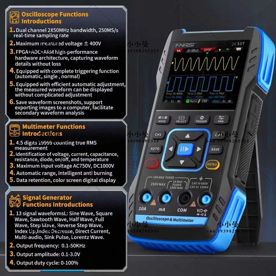 FNIRSI 2C23T 10 МГц, 2C53T 50  – обзор и цена Fnirsi Digital Oscilloscope Handheld